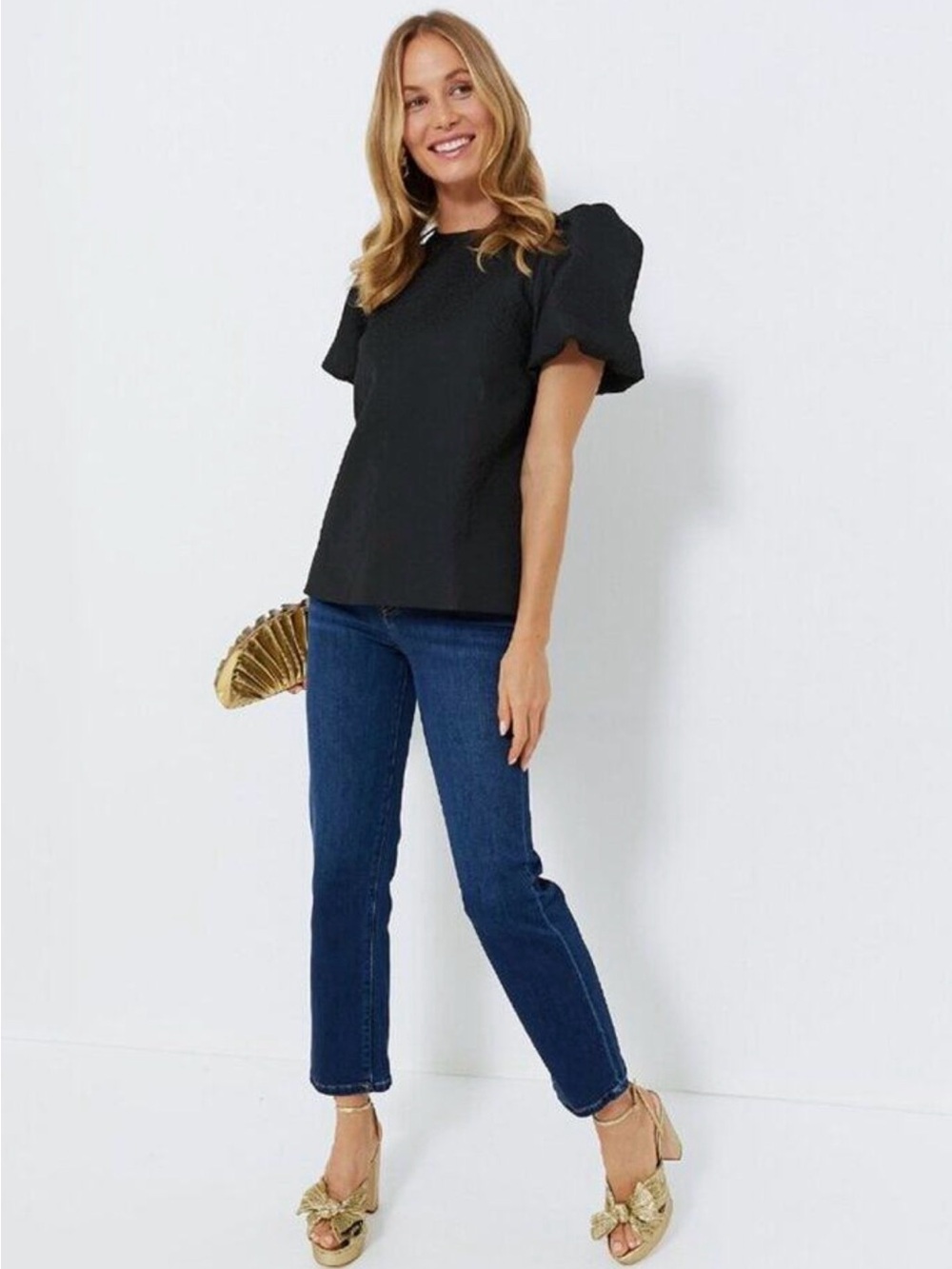 NWT Tuckernuck Pomander Place Lyla Jacquard Puff Sleeve Blouse Black Medium - Picture 4 of 12